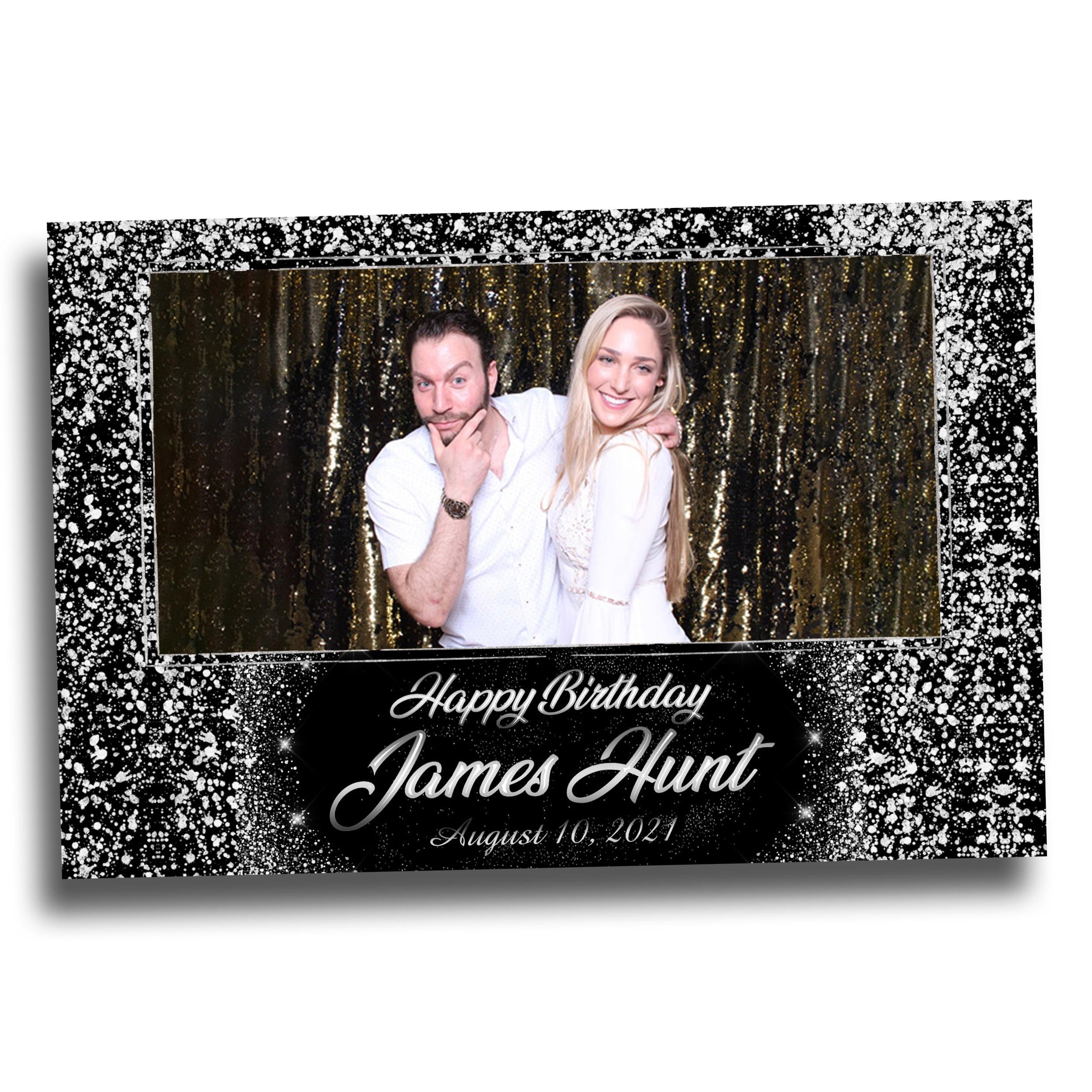 Birthday Photobooth Template Black Silver Glitter Sparkles silver dust bday photo booth template single photo 4x6 Landscape Layout 5 BM15