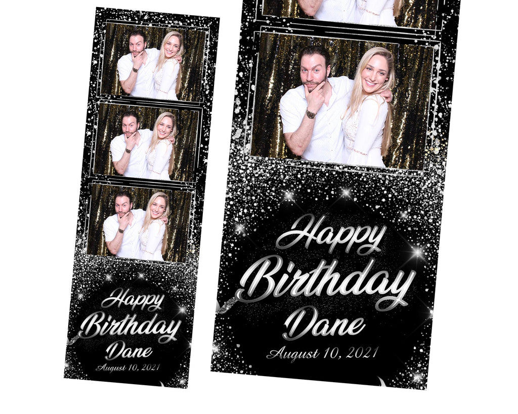 Birthday Photo Booth Template 2x6 Strip Black Silver Glitter and sparkles Elegant Photobooth Template 3 photo and 4x6 dual strip setup BM15