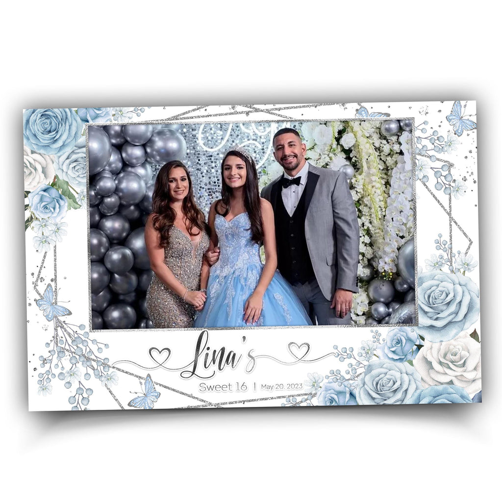 Quinceañera Photobooth, Sweet 16 Photo Booth, Birthday, Butterfly, Floral, Sweet Sixteen Flower Silver Photobooth Template 841