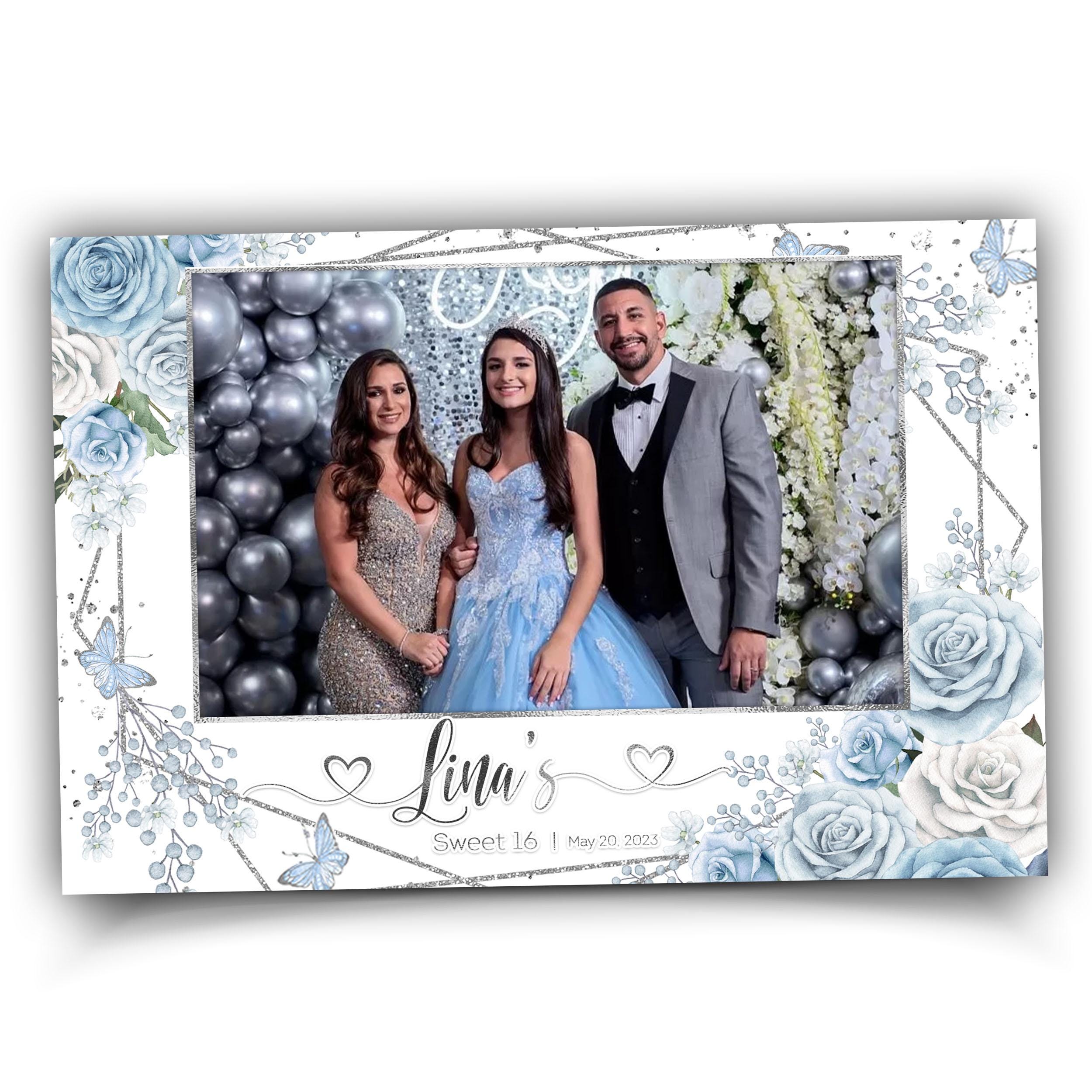 Quinceañera Photobooth, Sweet 16 Photo Booth, Birthday, Butterfly, Floral, Sweet Sixteen Flower Silver Photobooth Template 841