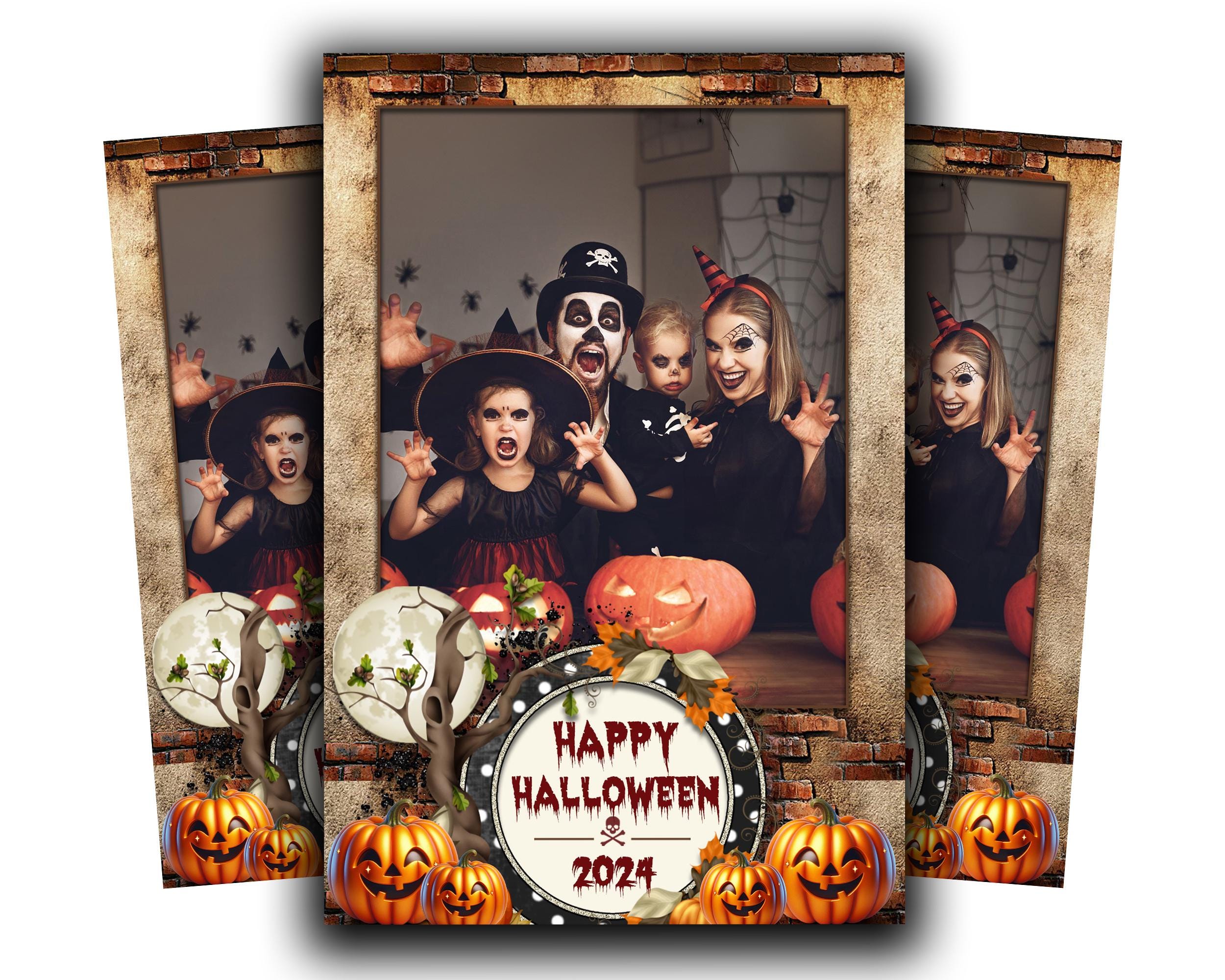 Halloween Photobooth Template 4x6 Single Portrait Pumpkin Scary Trick or Treat Photo Booth Template Brick and vintage rustic theme TB55