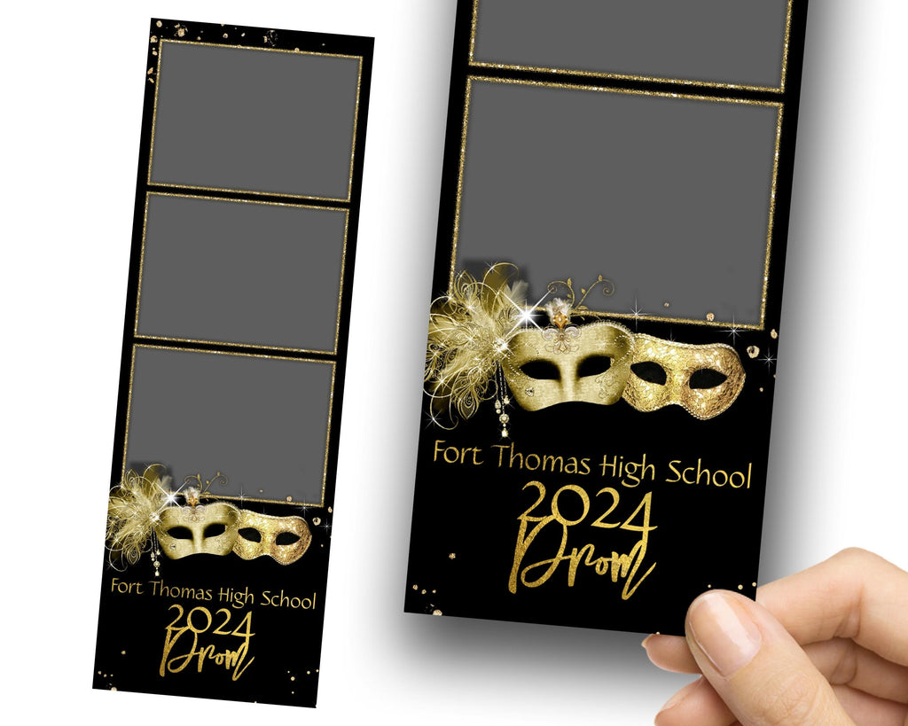 Prom Photobooth Template Gold Masquerade 2x6 stripe Class of 2024 Graduation Photo booth Template Text Editable 1068