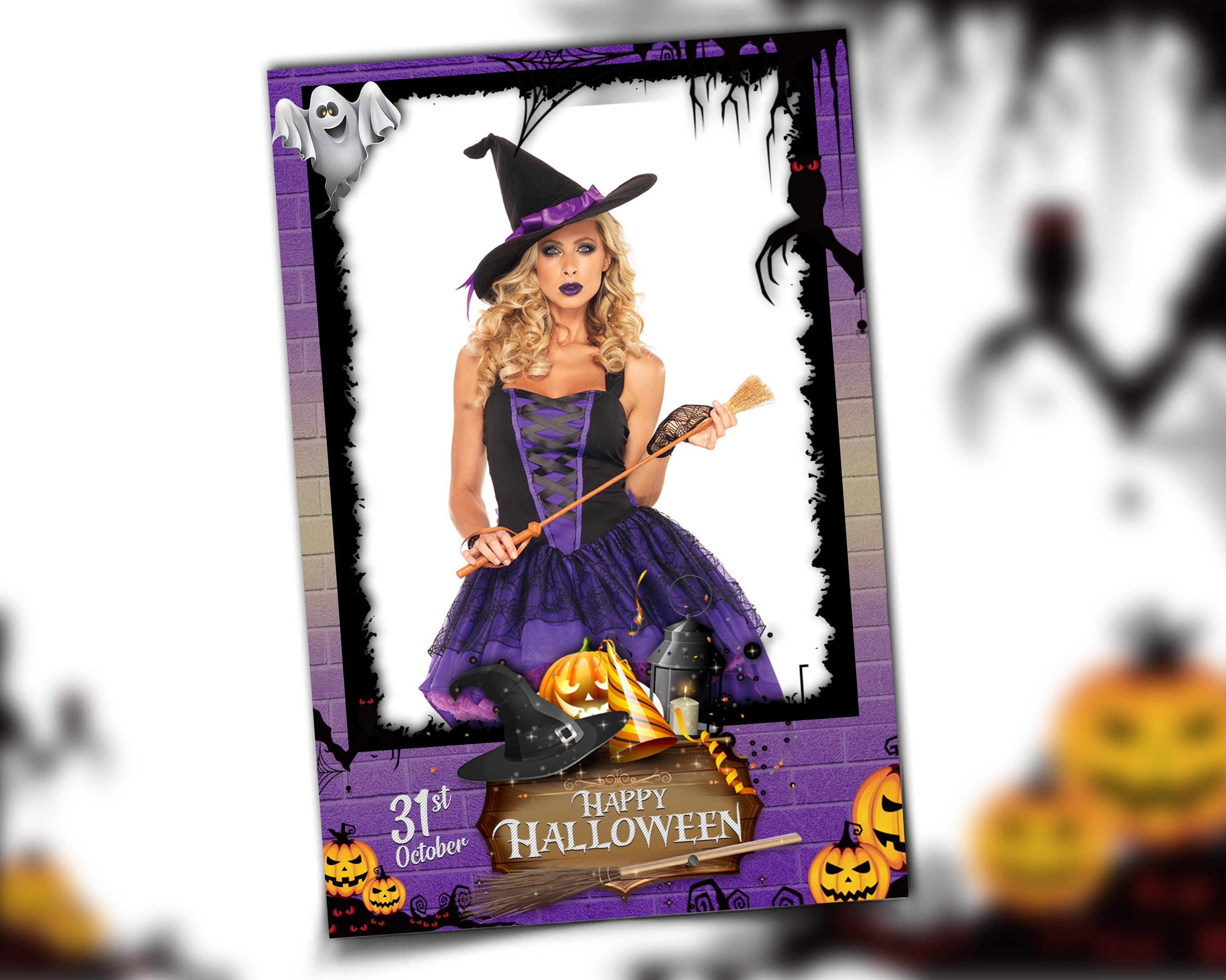 Halloween Photo Booth Template 4x6 Photobooth Pumpkin spooky trick or treat Template png overlay