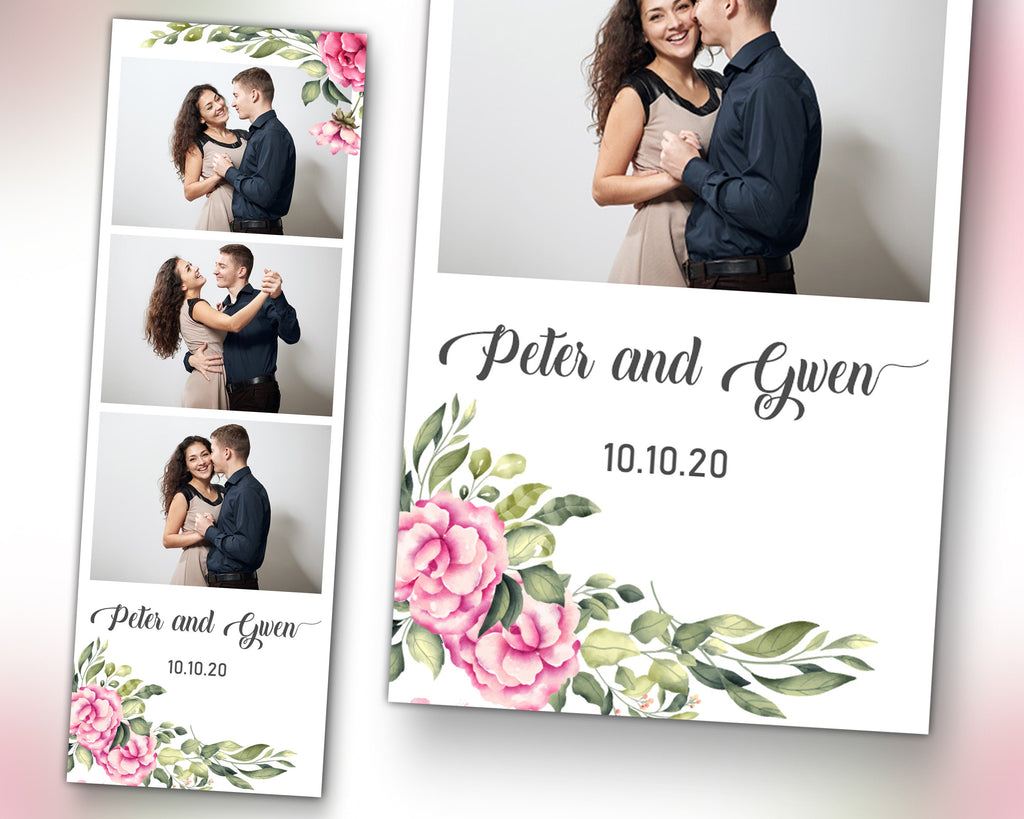 Photo Booth Template for Wedding Photobooth and Bridal Shower Photo Booth template Pink Red Floral Photo Booth Template 2x6