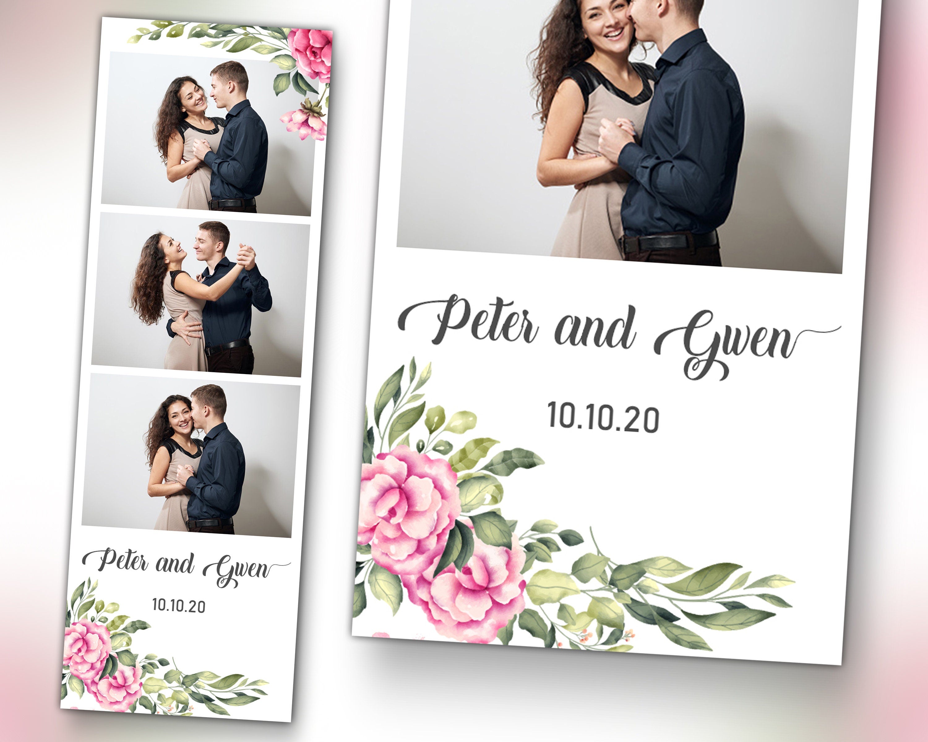 Photo Booth Template for Wedding Photobooth and Bridal Shower Photo Booth template Pink Red Floral Photo Booth Template 2x6