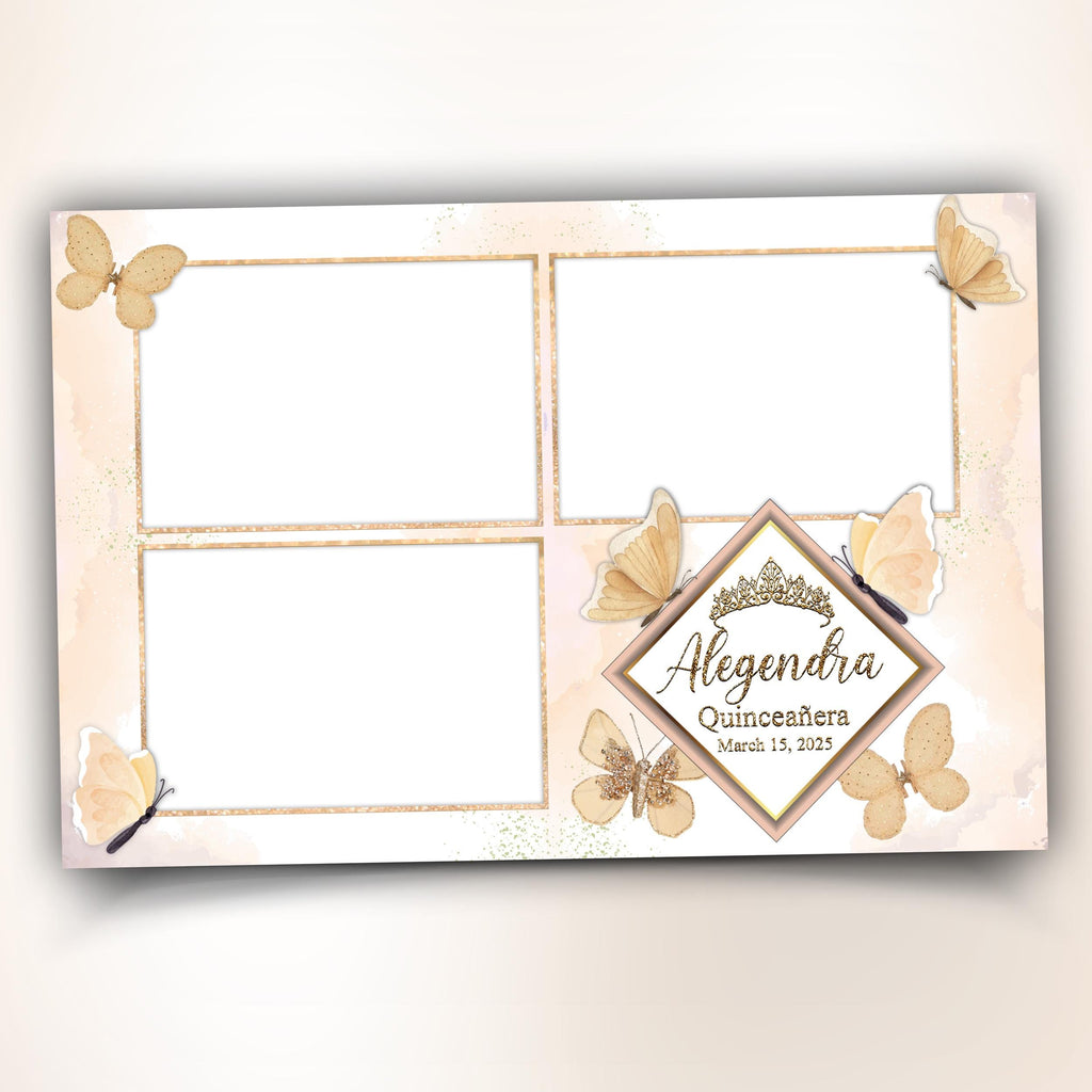 Birthday Photobooth Template with Golden Butterfly, Quinceañera, Sweet 16 Photo booth, Mis Quince, Sweet Sixteen, XV, Quinceanera Bday, 608