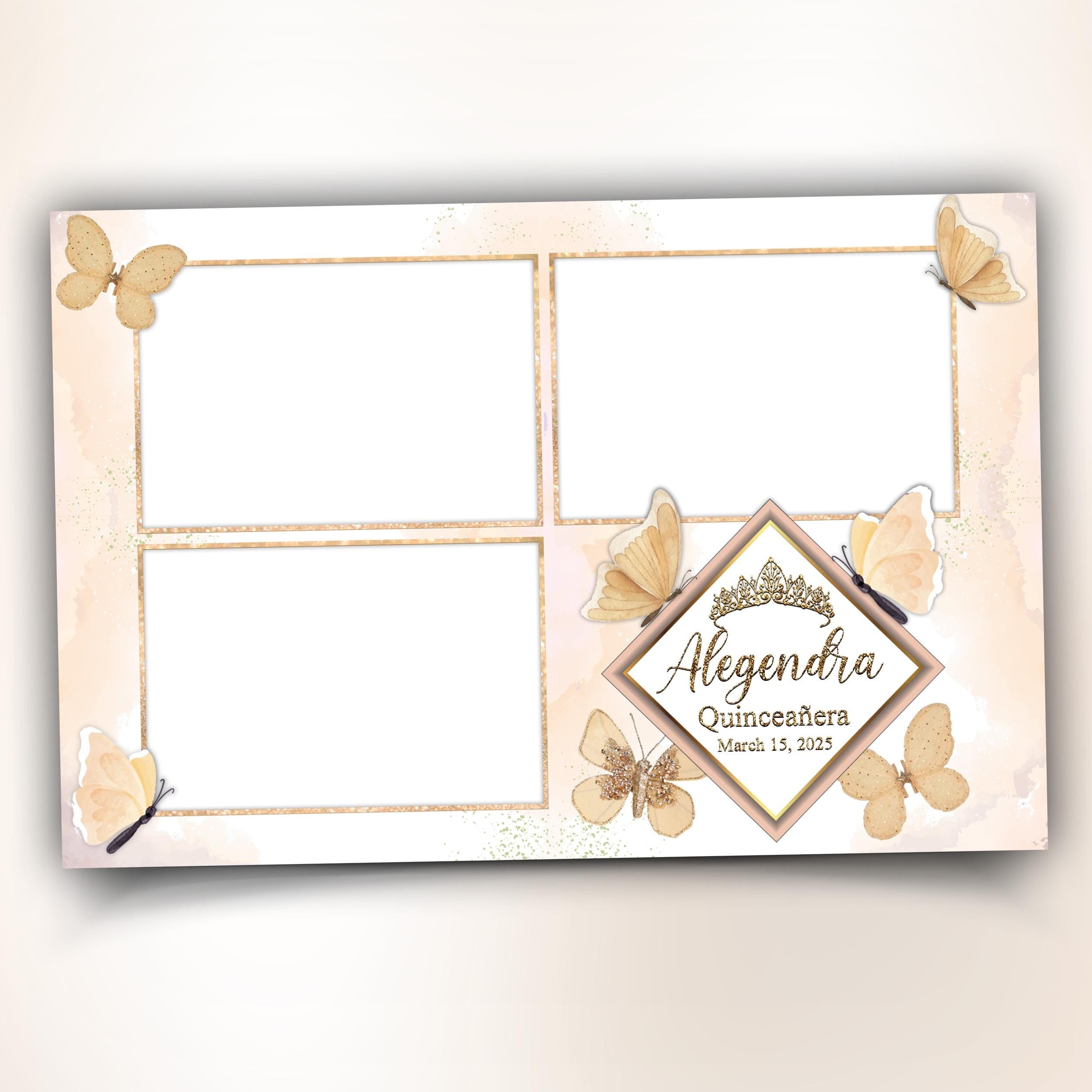 Birthday Photobooth Template with Golden Butterfly, Quinceañera, Sweet 16 Photo booth, Mis Quince, Sweet Sixteen, XV, Quinceanera Bday, 608