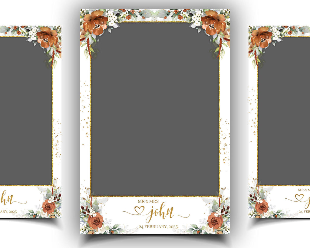 Burnt Orange Wedding Anniversary Photobooth Template Greenery Terracotta Floral Photo Booth Flower 1056