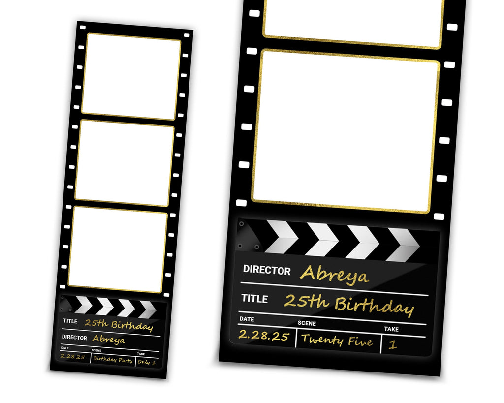 Hollywood Glamour Clap Boards Photobooth Template, Birthday Party Photo Booth, Bday Cinema Movie Film, 2x6 Glam Birthday Photobooth, 167