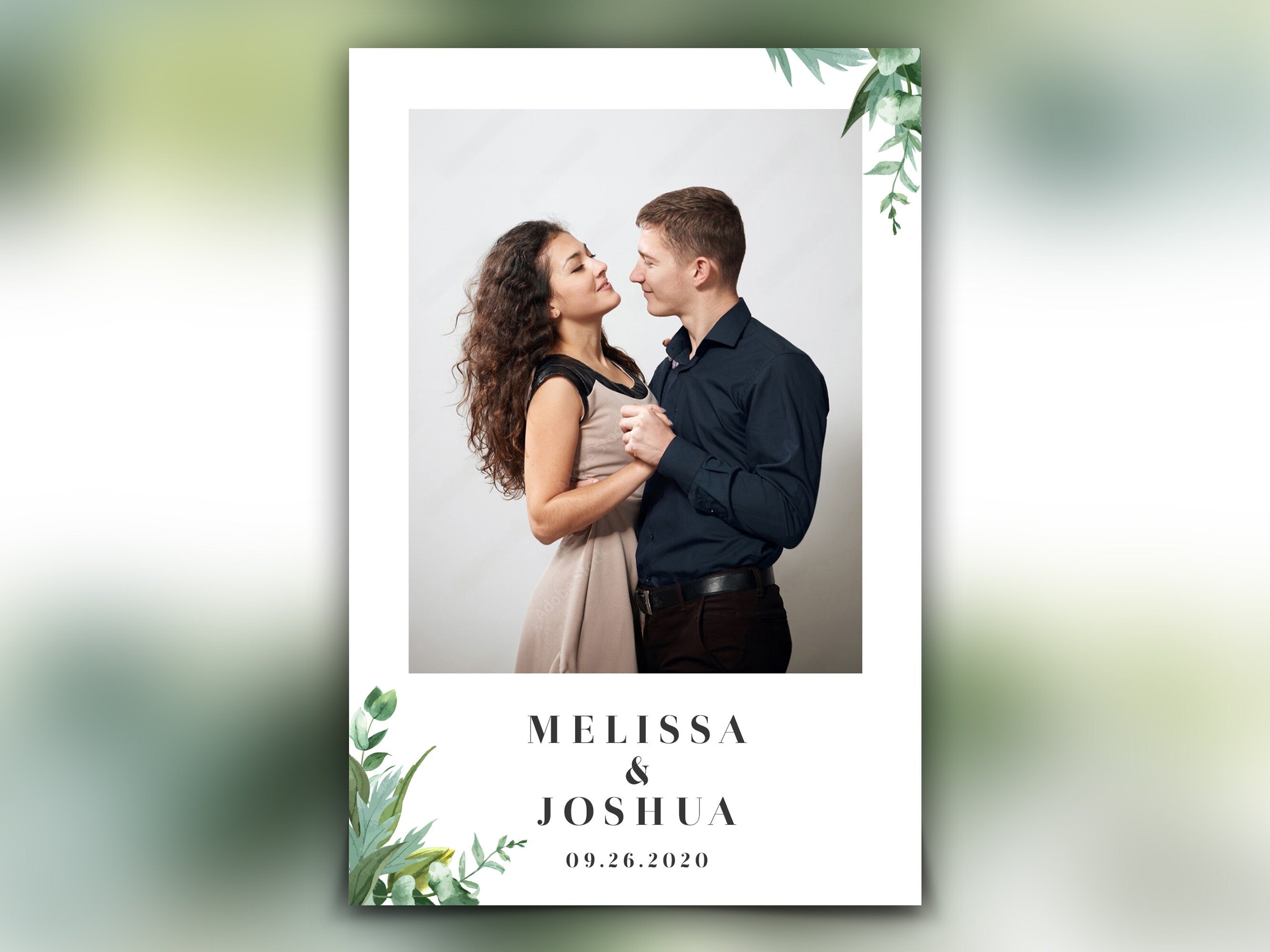 Wedding Photo Booth Template 4x6 Bridal Shower Sweet 16 Anniversary greenery leaves portrait single shot photobooth template TB98