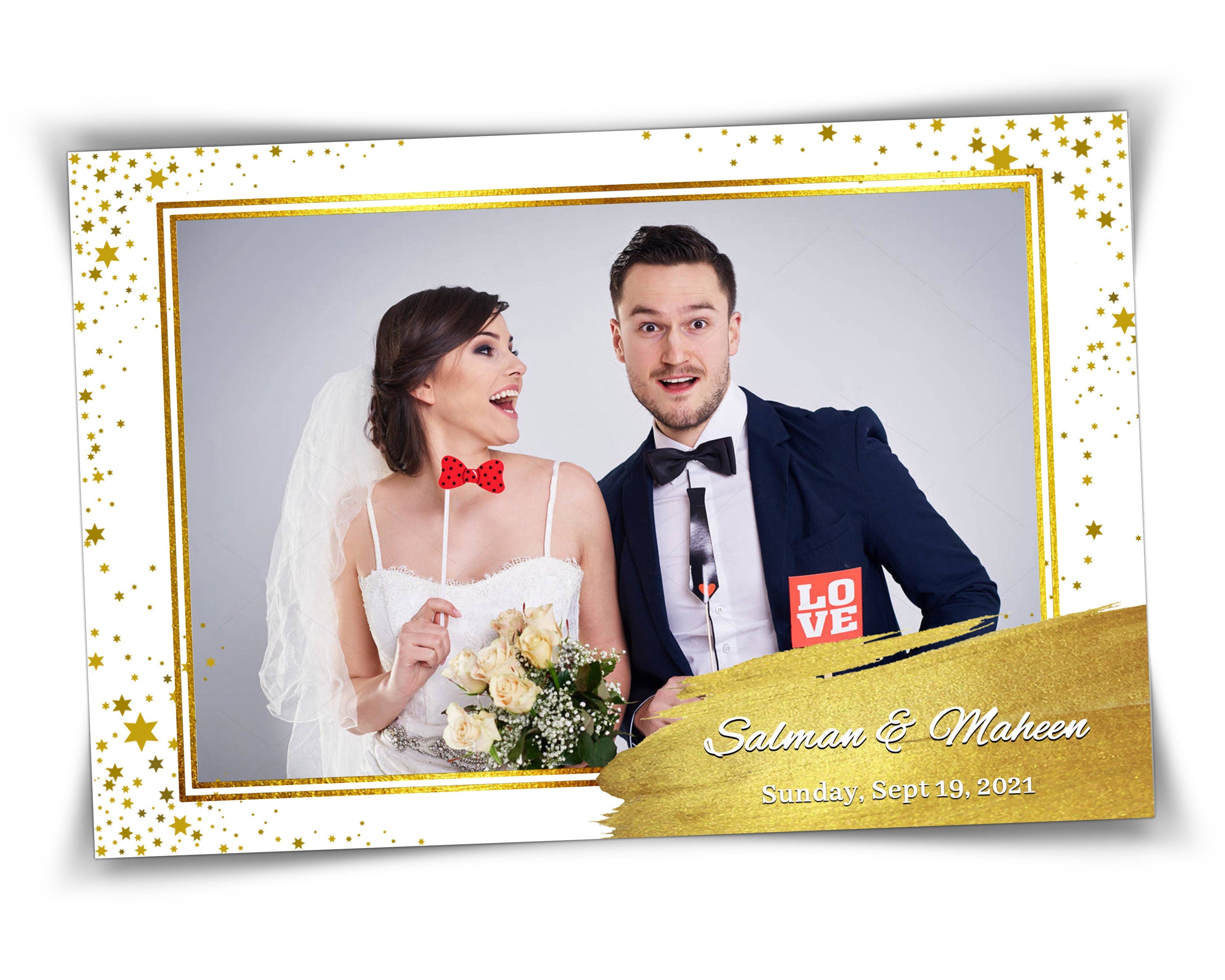 Photo Booth Template for Wedding, White Gold Photobooth Template 4x6 inch single photo Template