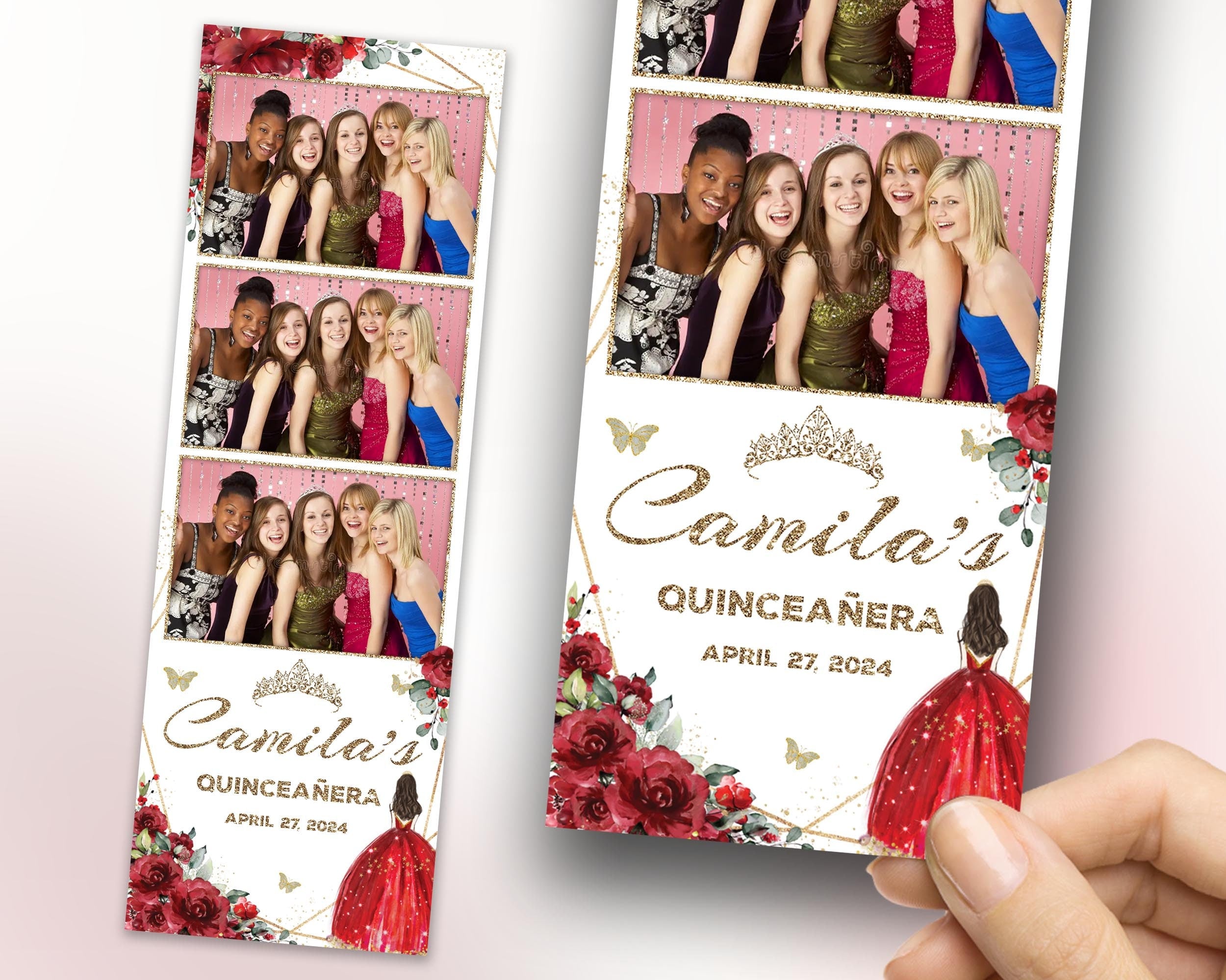 Birthday Sweet 16 Quinceañera Photobooth Template Green Pink Golden Sweet Sixteen Quinceanera Mis Quince XV Photo Booth 1093
