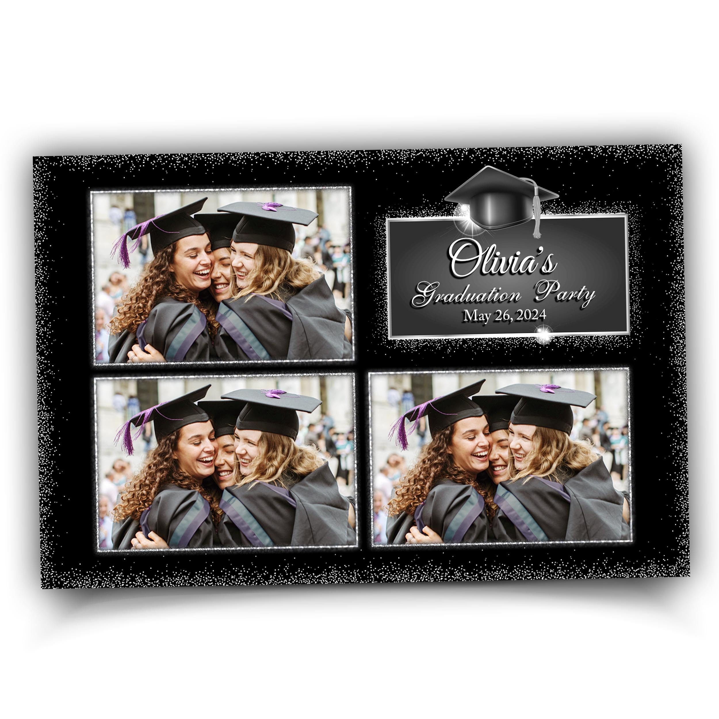 Graduation Photo Booth Template, Grad Photobooth Template, Class of, Prom, Black Silver 548