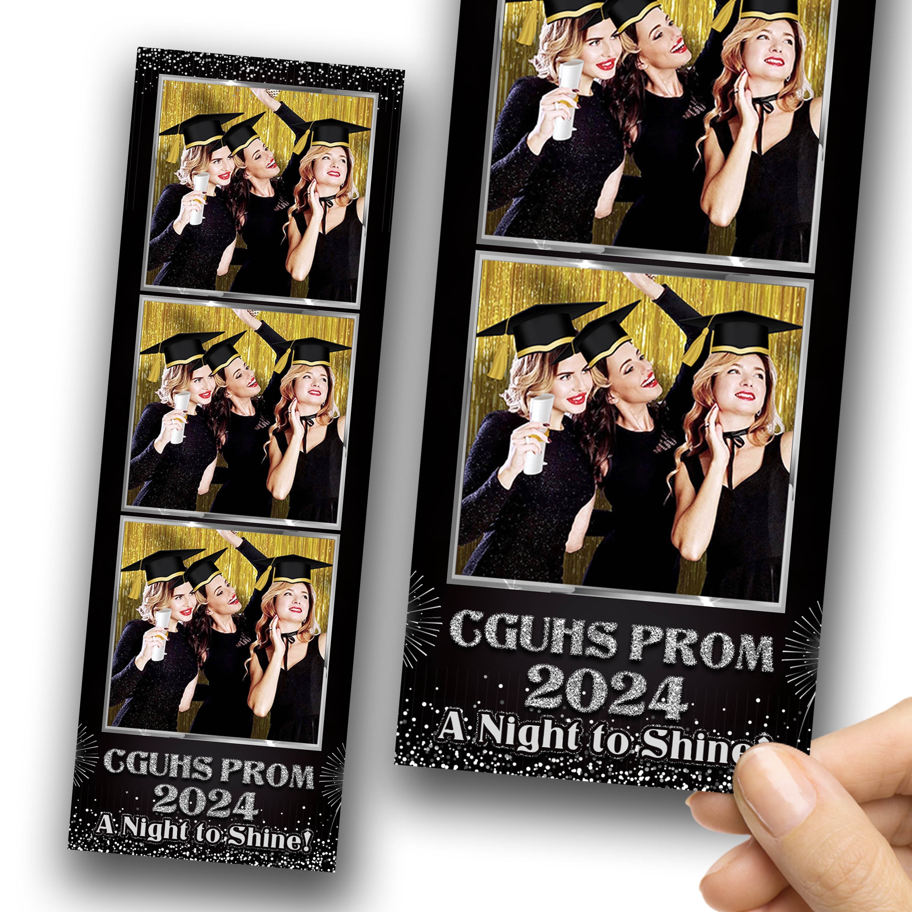 Graduation Prom Class of 2024 Photobooth template black silver strip 2x6 photo booth template