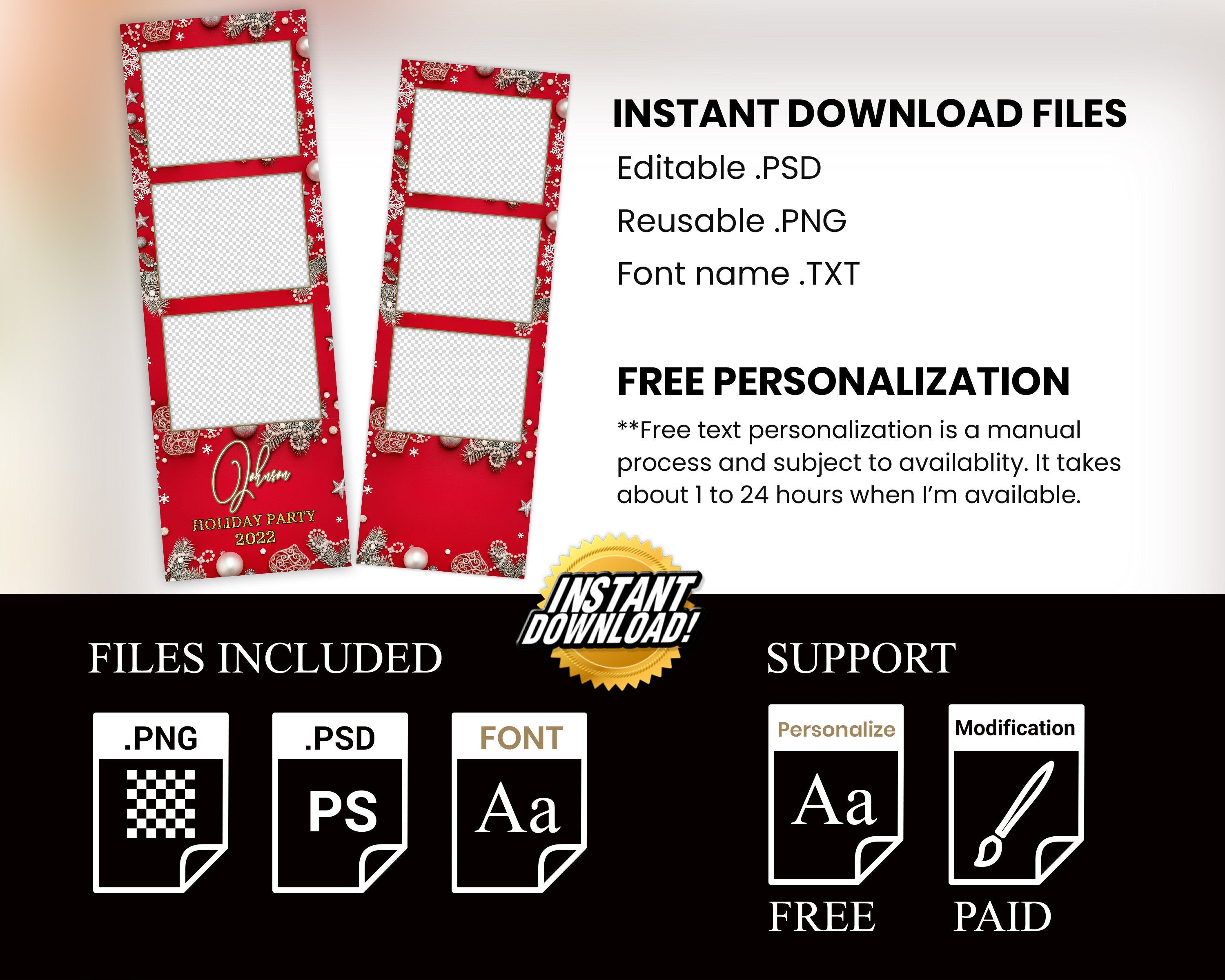 Christmas Photobooth Template Merry Christmas and New Year Strip Winter Wonderland and Holiday Photobooth Template Gold Black Silver 2x6