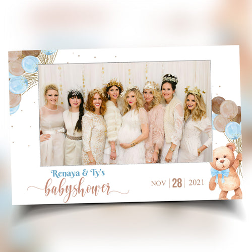 Baby Shower Photo booth Template 4x6 single photo Teddy Bear Babyshower boy sky blue brown tan balloon 1st birthday Photobooth Template BS1