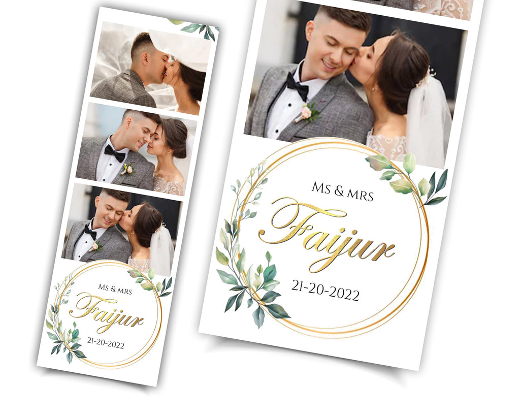 Wedding Photobooth Template, Greenery & Gold Photo Booth Template 2x6 Stripe 3 photo Anniversary