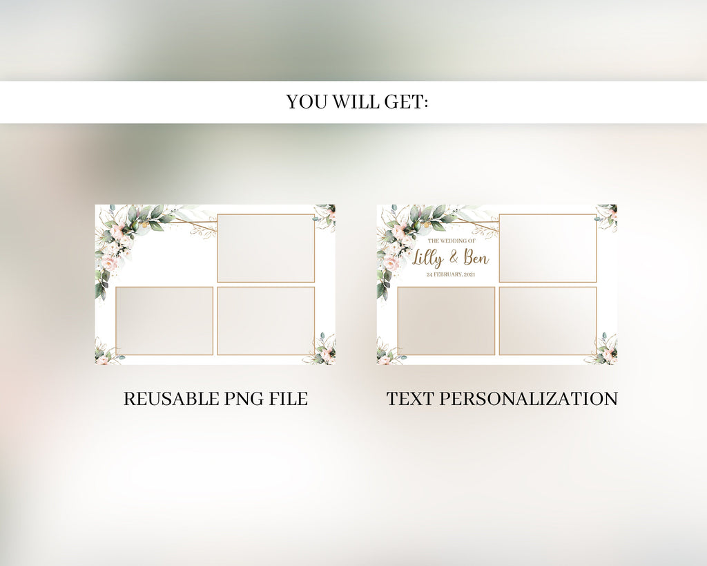 Wedding Photobooth template 4x6 with Floral blush flowers and greenery postcard photo booth template