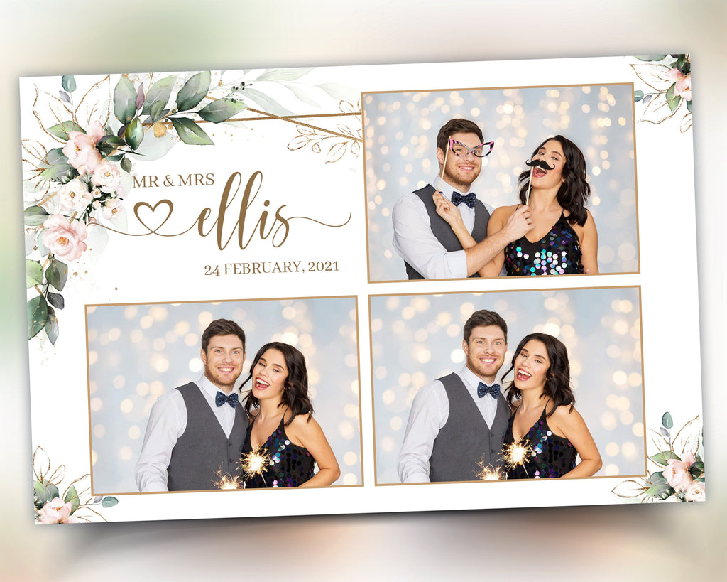 Wedding Photobooth template 4x6 with Floral blush flowers and greenery postcard photo booth template