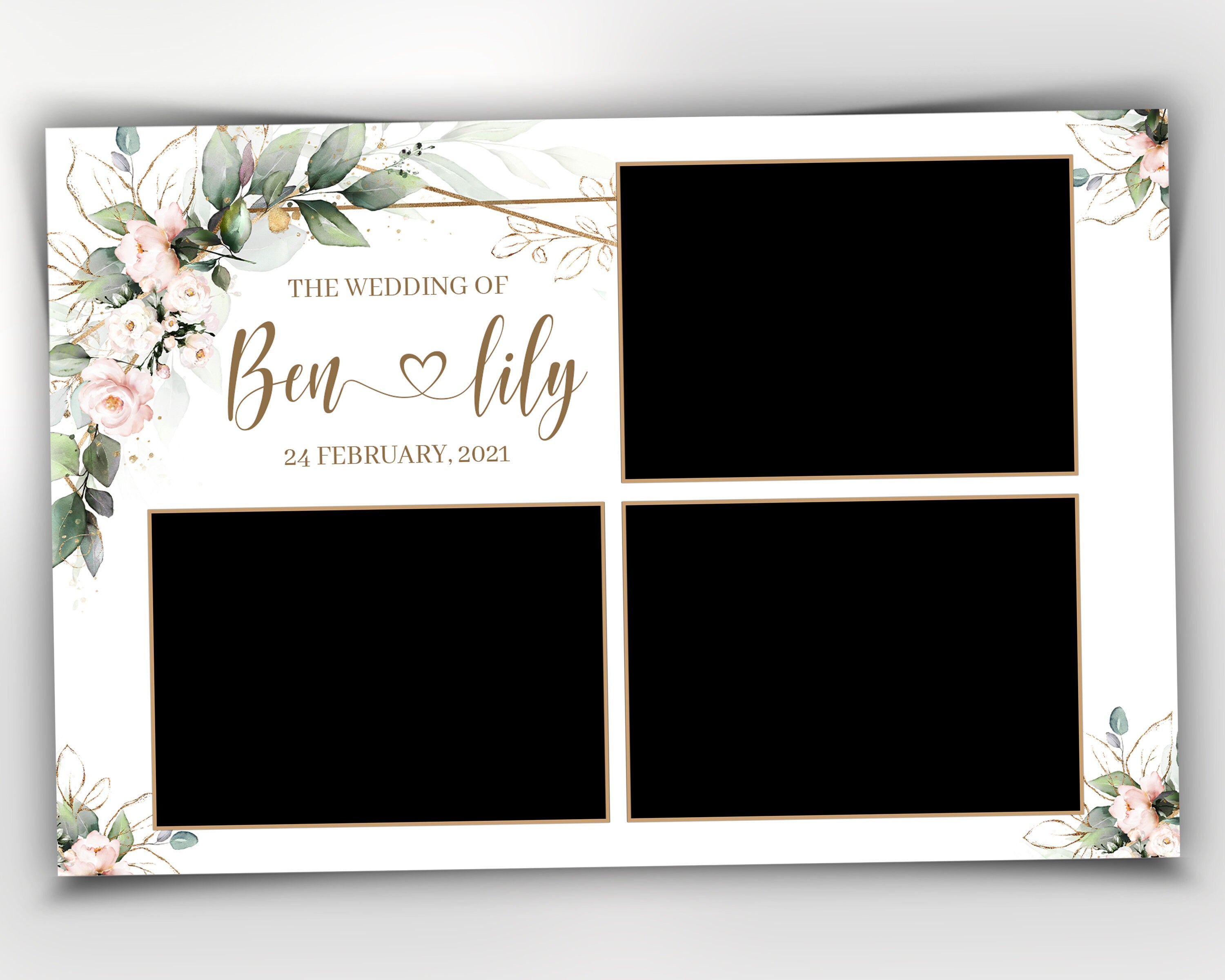 Wedding Photobooth template 4x6 with Floral blush flowers and greenery postcard photo booth template